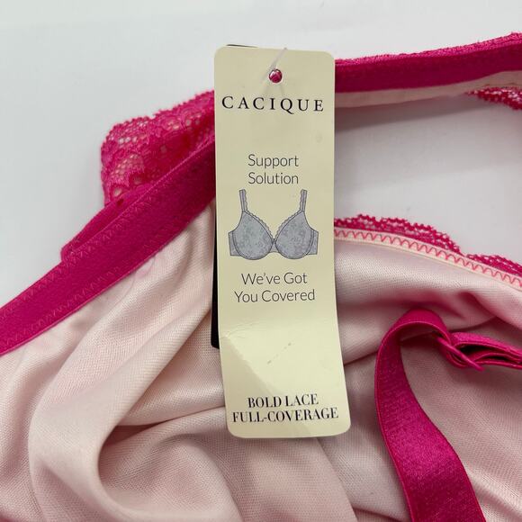 Cacique Bra 44DD NWT Bold Lace Full Coverage Underwire Pink Plus Lane Bryant - Picture 7 of 14